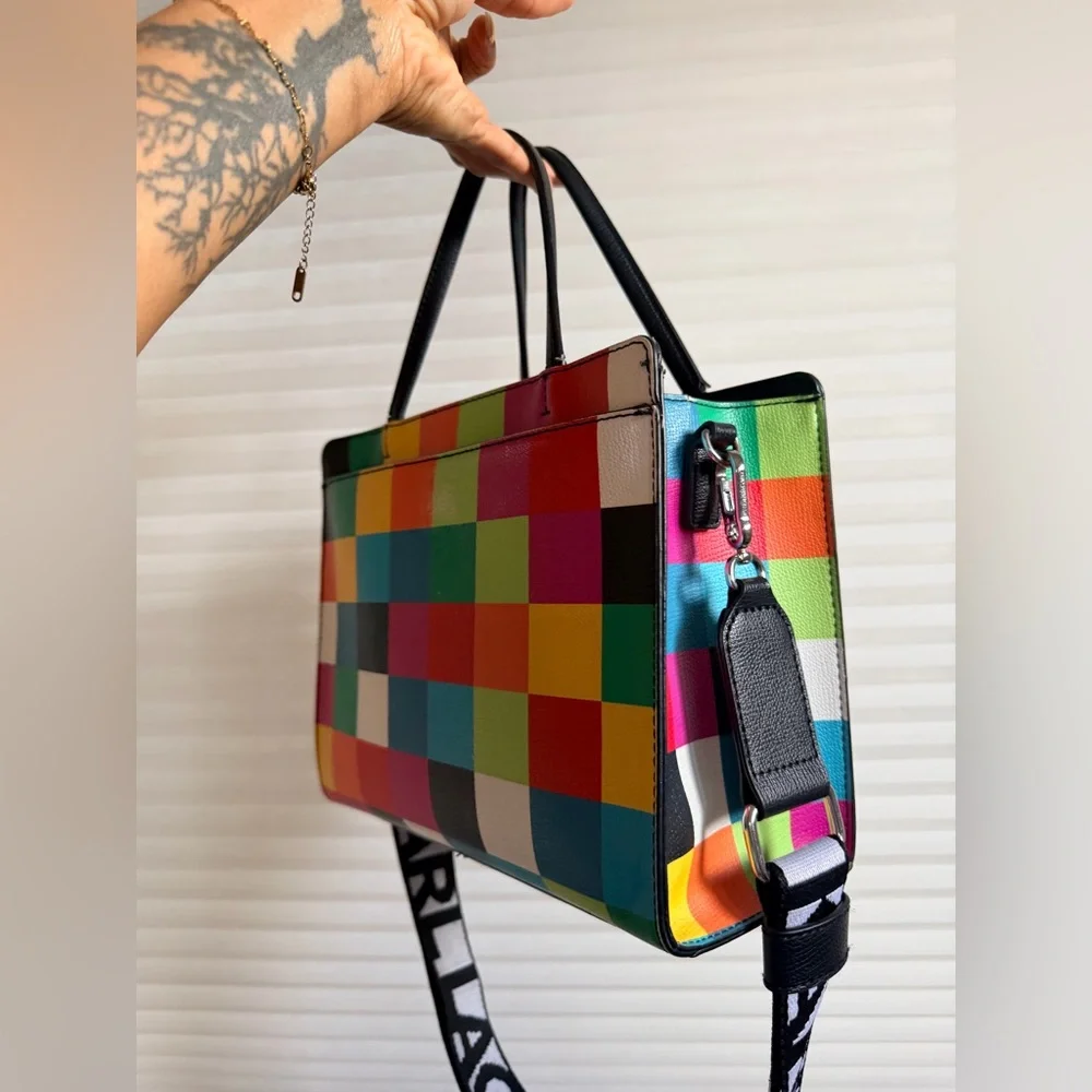 Karl Lagerfeld Colorblock Tote Bag with Logo Strap